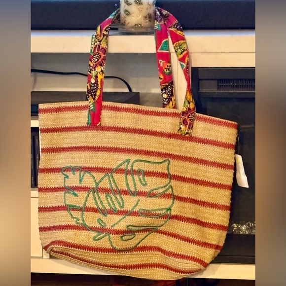 🏝️VERA BRADLEY STRAW BEACH SHOULDER TOTE BAG COASTAL PARADISE NATURAL🏝️ NWOT - Picture 2 of 8